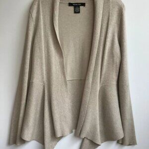 Beige Long Sleeve Asymmetrical Ribbed Open Cardigan Sweater